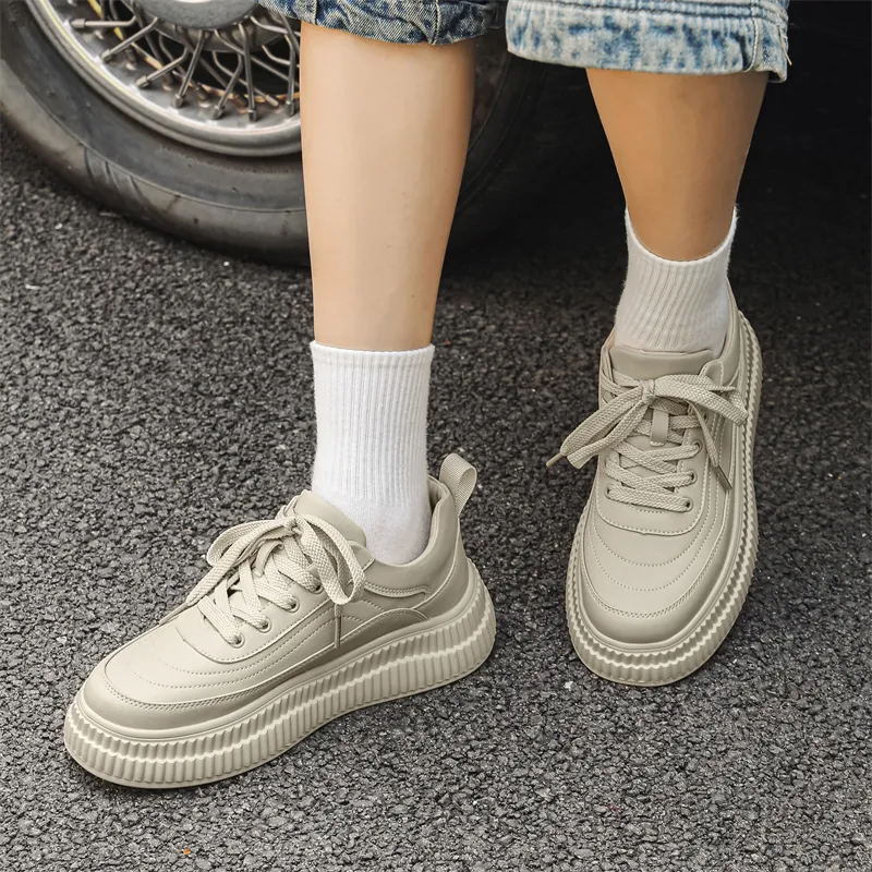 CEDAR HAN White Sneakers Slip Resistant Lightweight Height Increasing Low Top Skateboard Shoes Men's-10