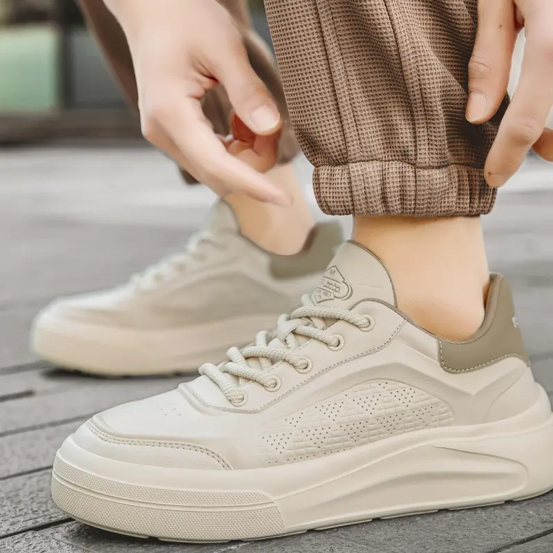 CEDAR HAN White Sneakers Wrapping, Wear Resistant And Non Slip Low Top Casual Shoes Men's-5
