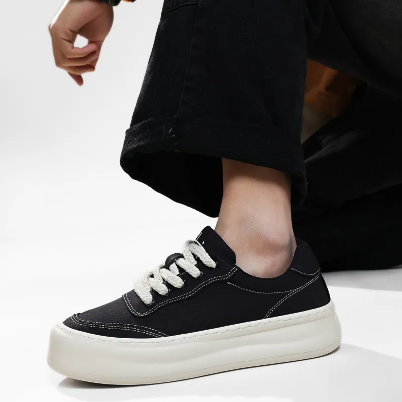 CEDAR HAN Breathable Lightweight Cushioning Low Top Canvas Shoes Men's Black-4