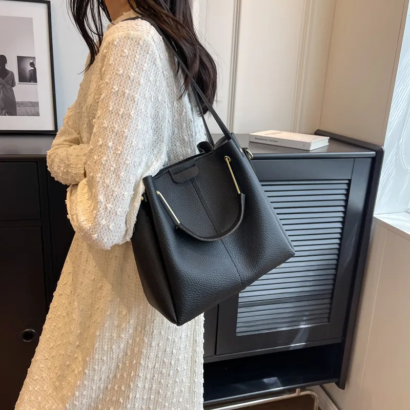 JIANMU PU Handbag Bucket Bag Women's Black/Khaki/Ecru/Pink-3