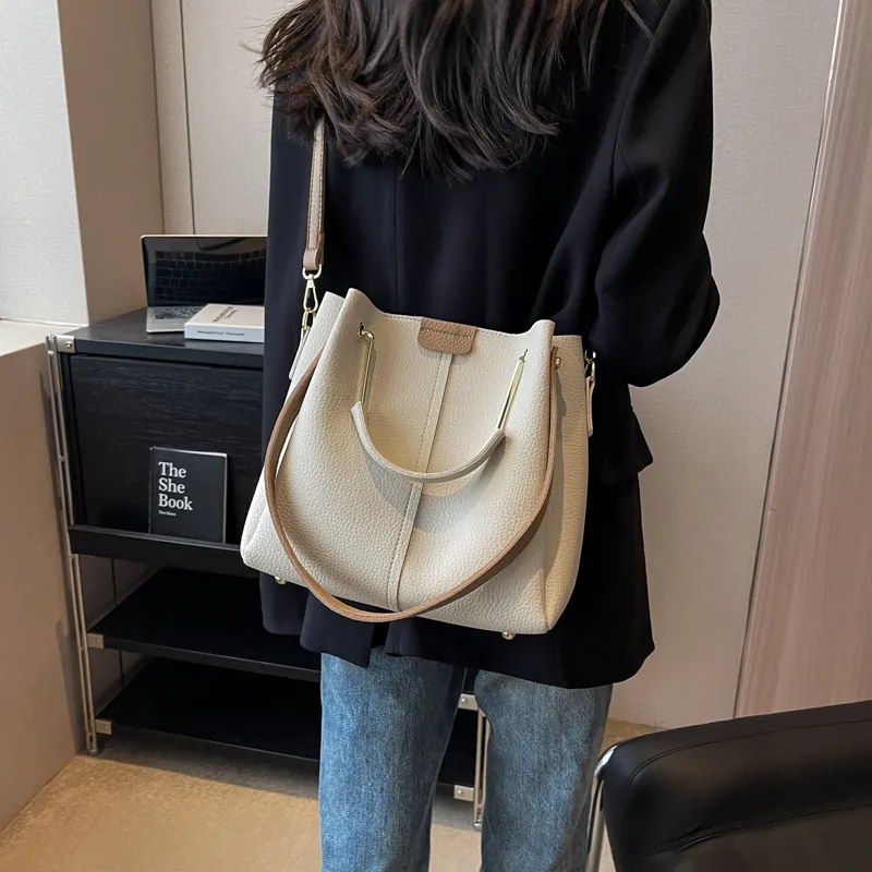 JIANMU PU Handbag Bucket Bag Women's Black/Khaki/Ecru/Pink-15