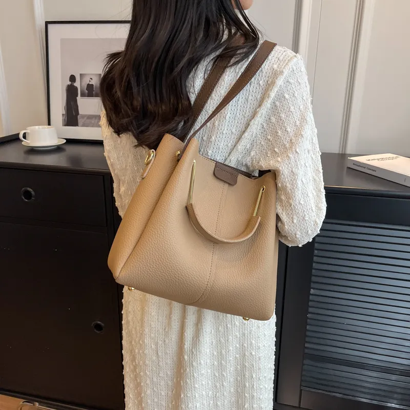 JIANMU PU Handbag Bucket Bag Women's Black/Khaki/Ecru/Pink-12