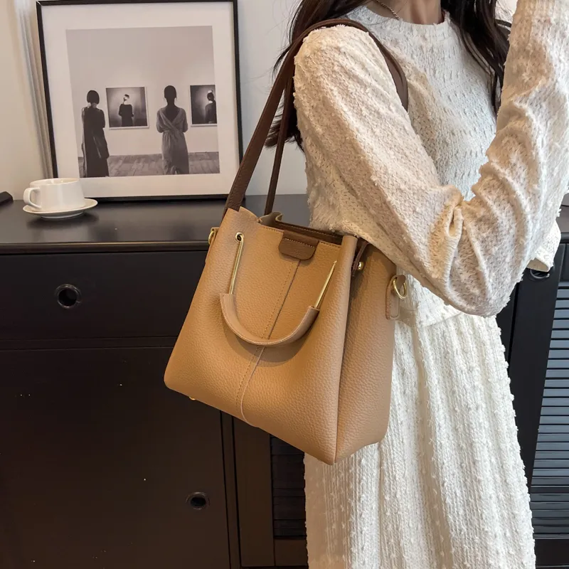 JIANMU PU Handbag Bucket Bag Women's Black/Khaki/Ecru/Pink-11