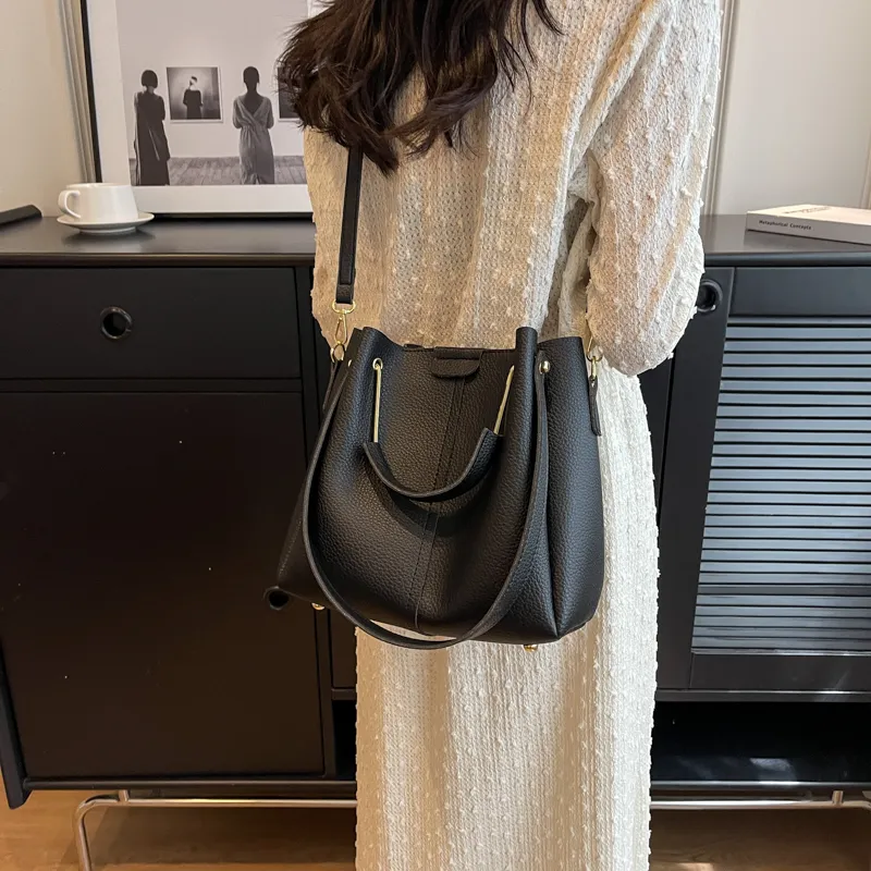 JIANMU PU Handbag Bucket Bag Women's Black/Khaki/Ecru/Pink-2