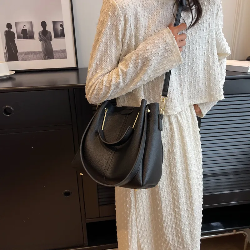 JIANMU PU Handbag Bucket Bag Women's Black/Khaki/Ecru/Pink-1