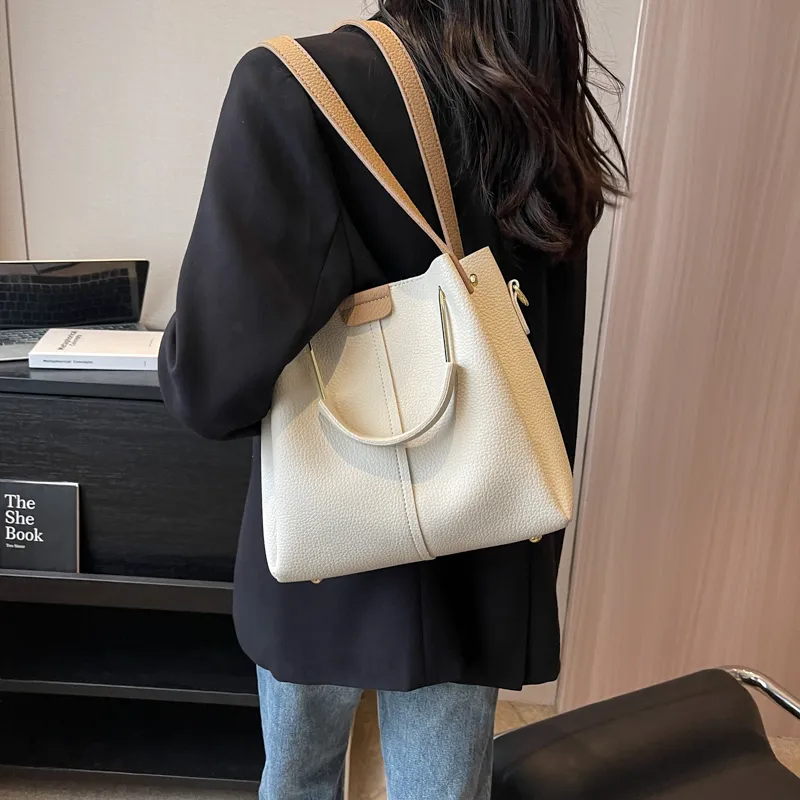 JIANMU PU Handbag Bucket Bag Women's Black/Khaki/Ecru/Pink-17