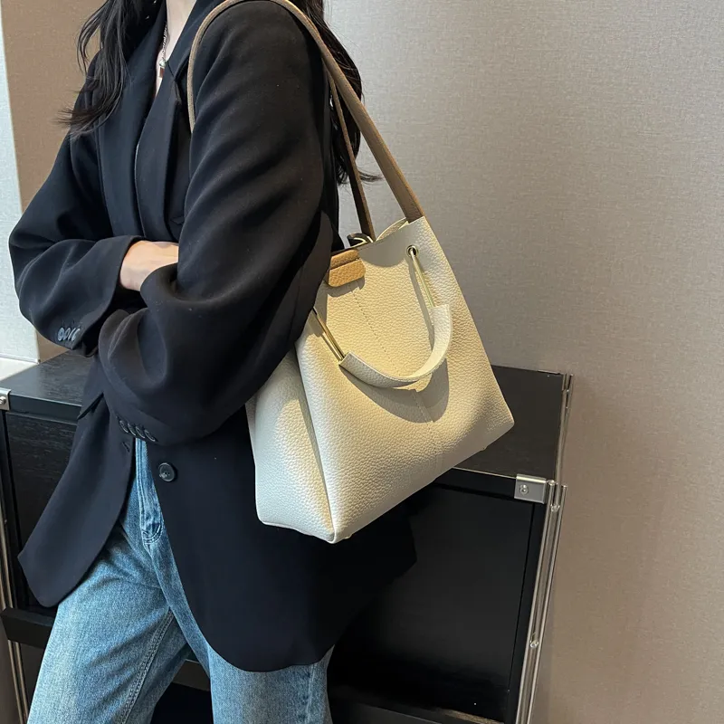 JIANMU PU Handbag Bucket Bag Women's Black/Khaki/Ecru/Pink-16