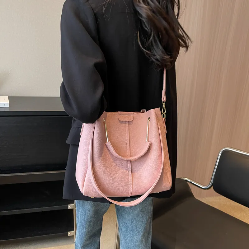 JIANMU PU Handbag Bucket Bag Women's Black/Khaki/Ecru/Pink-20