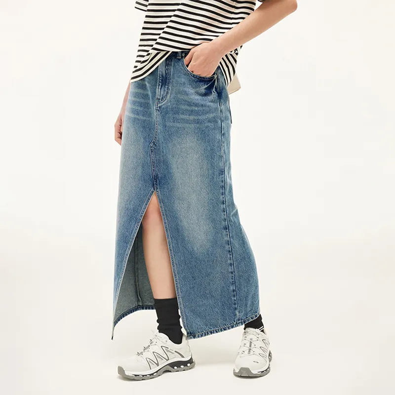 AZEPAM Denim Long Skirts Women's Blue-3