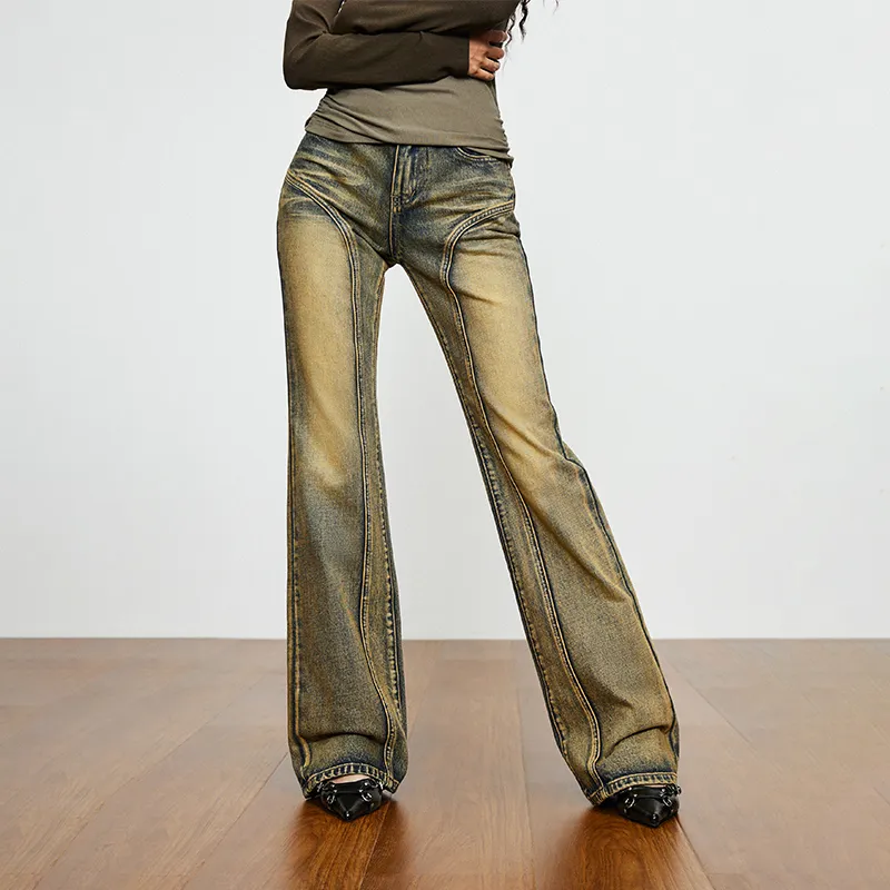 AZEPAM Jeans Women's Yellow Denim-3