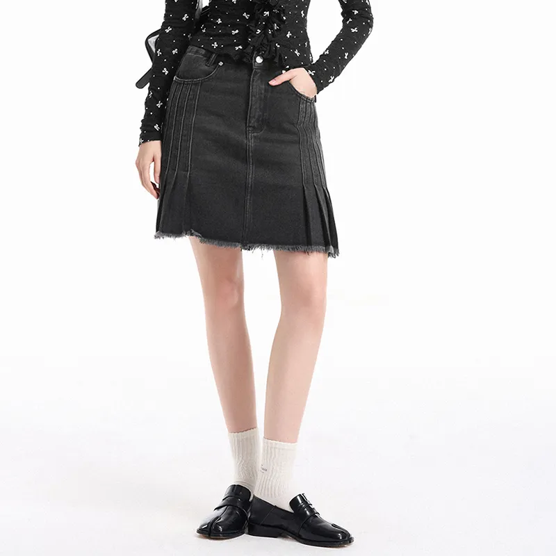 AZEPAM Denim Short Skirts Women's Black-3