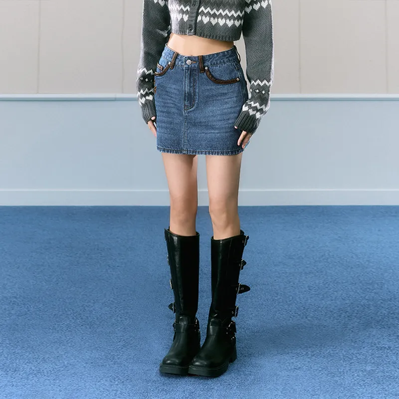 AZEPAM Denim Short Skirts Women's Dark Blue-2