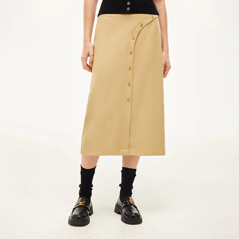 AZEPAM Casual Long Skirts Women's Yellow-2