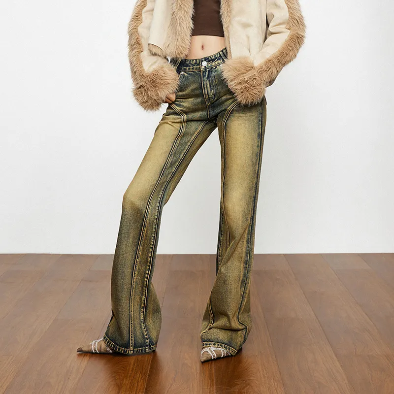 AZEPAM Jeans Women's Yellow Denim-4