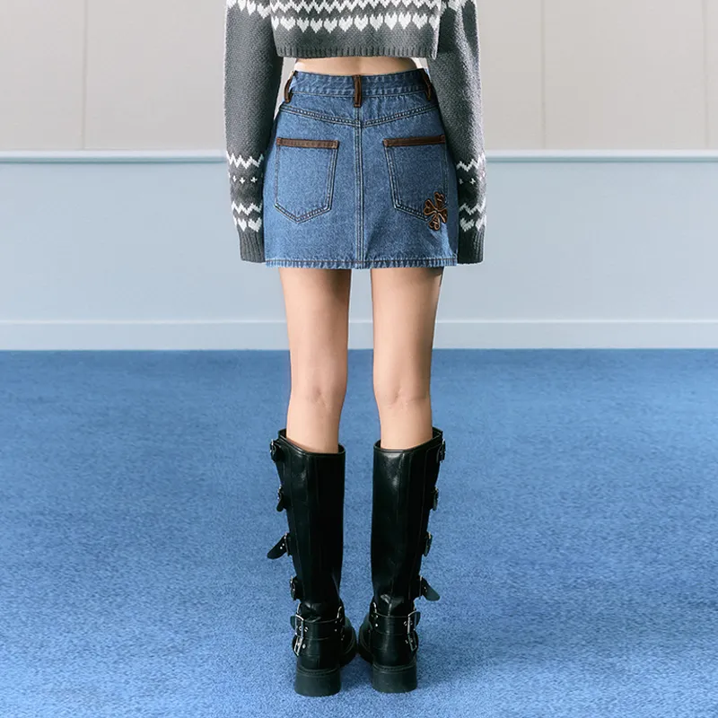 AZEPAM Denim Short Skirts Women's Dark Blue-4