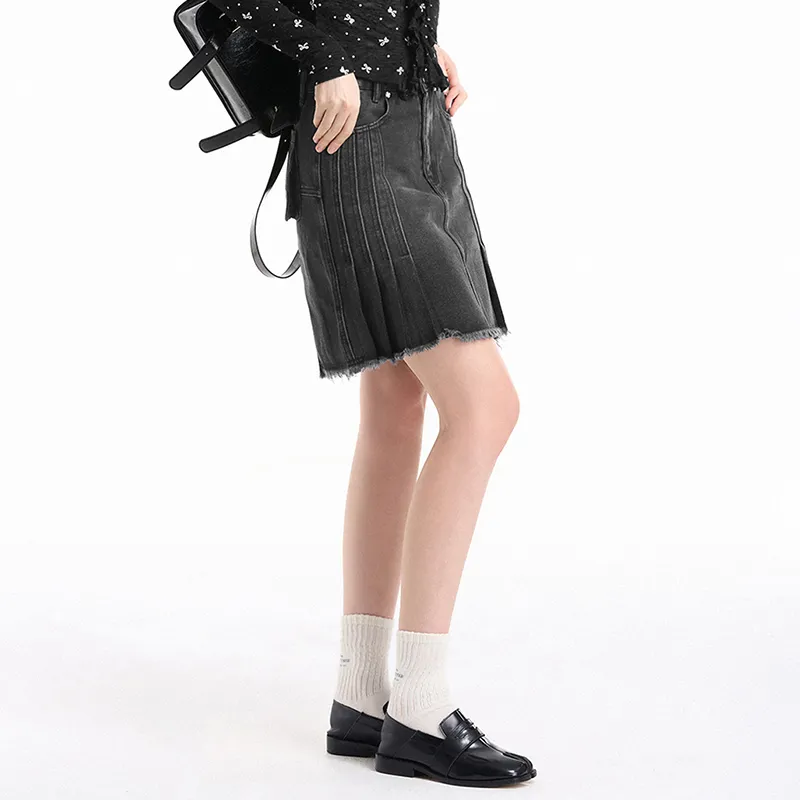 AZEPAM Denim Short Skirts Women's Black-4