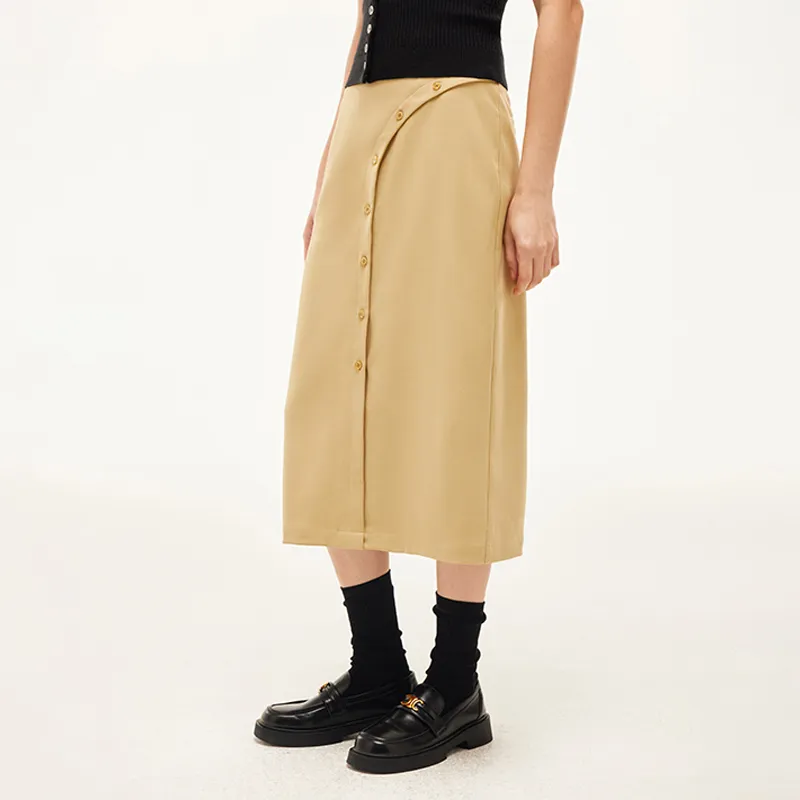 AZEPAM Casual Long Skirts Women's Yellow-3