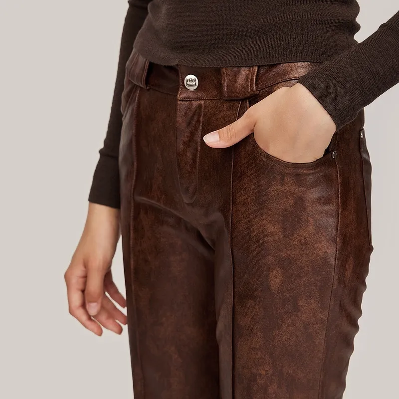GF Ferré Leather Pants Women's Dark Coffee-6