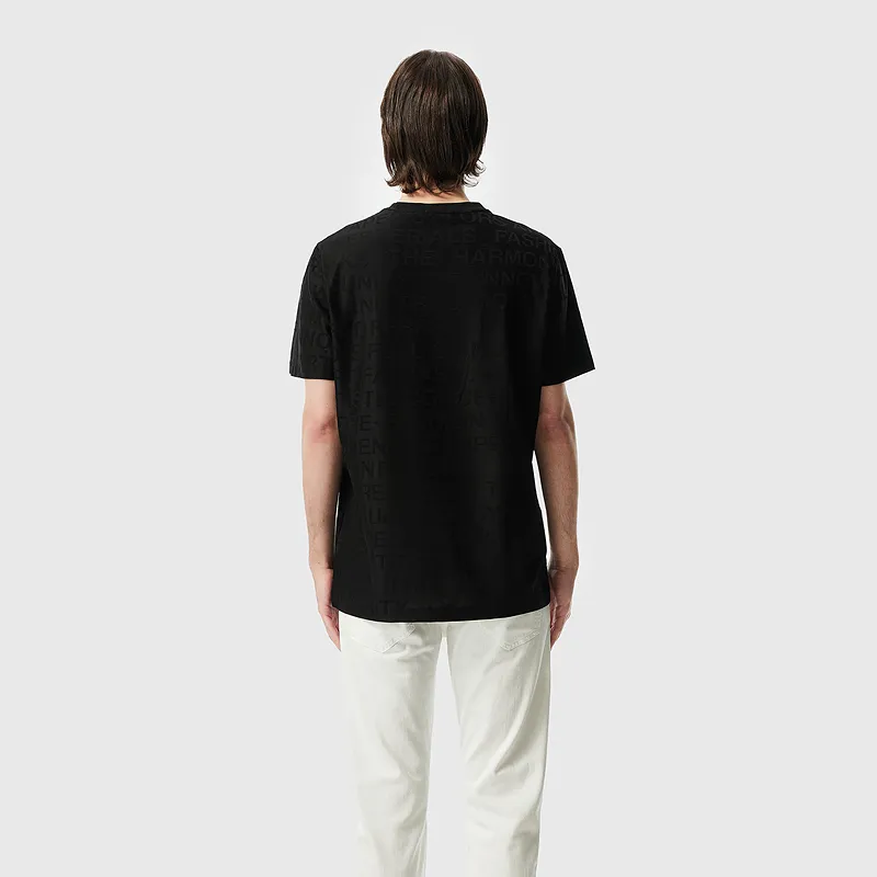 FERRE Rhinestone Totem Letter Decoration All over Print Subtle Texture Jacquard Short Sleeved T Shirt Men's-2