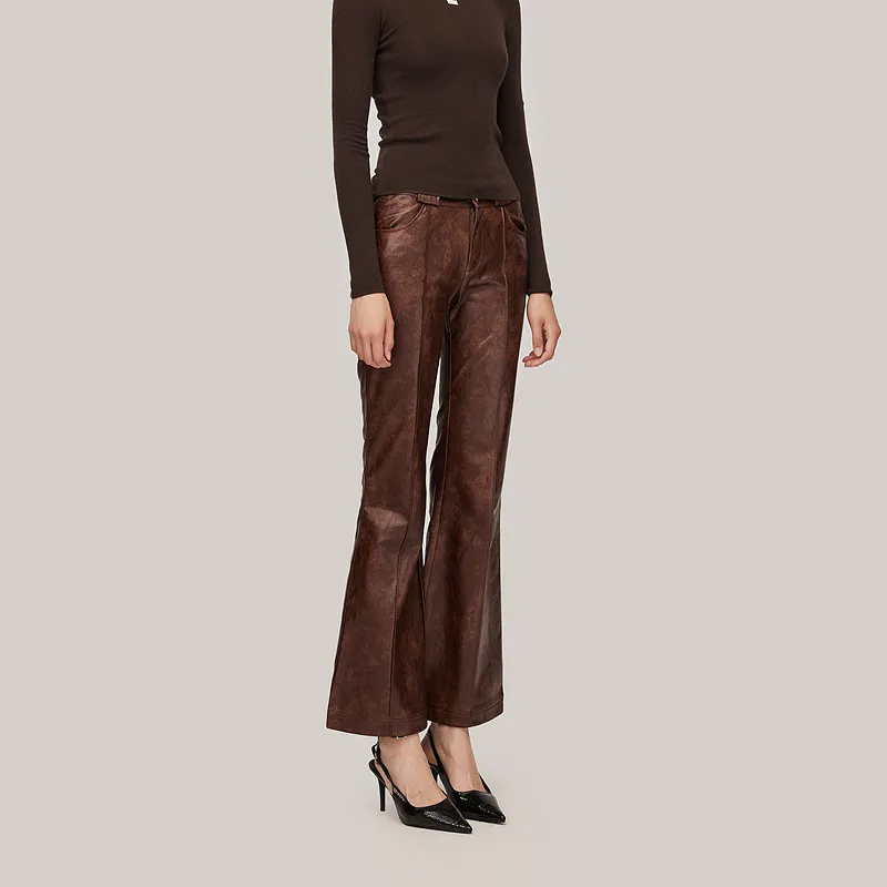 GF Ferré Leather Pants Women's Dark Coffee-4