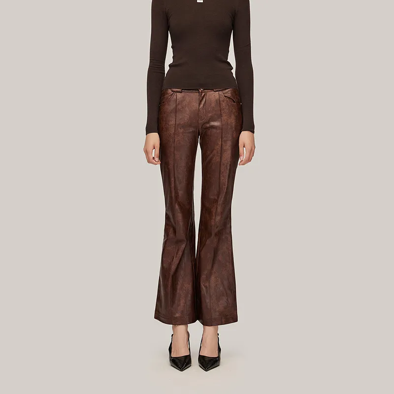 GF Ferré Leather Pants Women's Dark Coffee-2