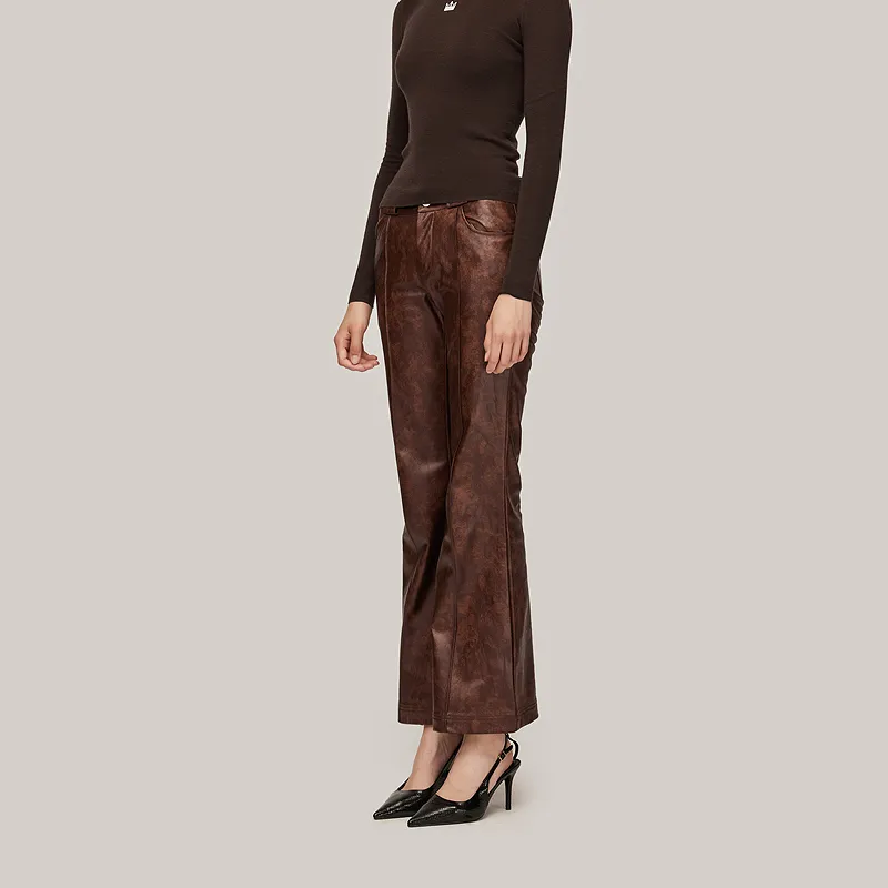 GF Ferré Leather Pants Women's Dark Coffee-3