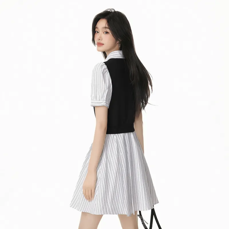 EPTISON WOMAN Short Sleeved Dress Women's Black & White-5