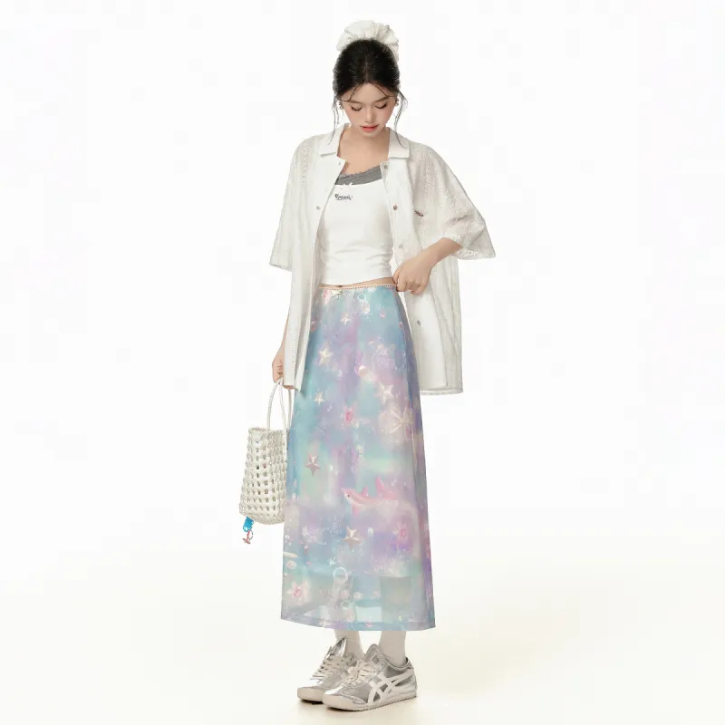 EPTISON WOMAN Casual Long Skirts Women's Starry Sea Blue-4