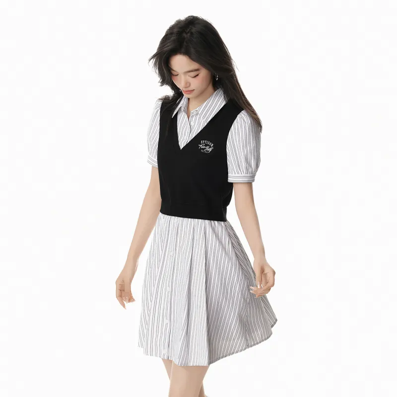 EPTISON WOMAN Short Sleeved Dress Women's Black & White-3