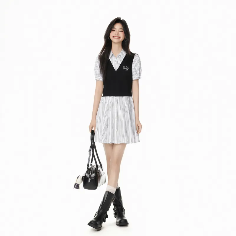 EPTISON WOMAN Short Sleeved Dress Women's Black & White-4