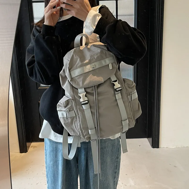 Cwatcun Fabric Backpack Unisex Ecru/Black/Gray/Khaki-7