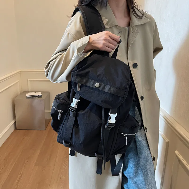 Cwatcun Fabric Backpack Unisex Ecru/Black/Gray/Khaki-4