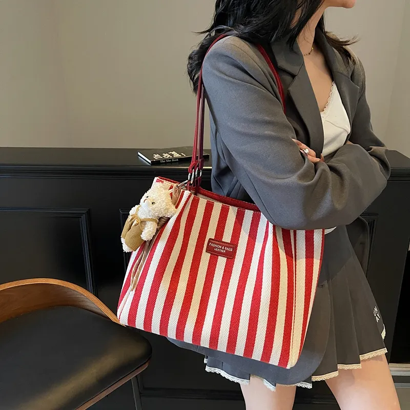 Cwatcun Fabric Tote Bag, Shoulder Bag Regular Women's Black/Red/Yellow/Blue-5