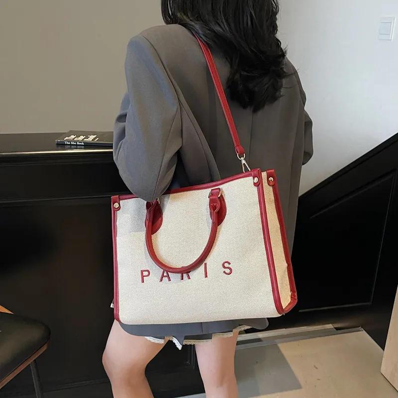 Cwatcun Fabric Tote One Shoulder Handbag Women's Black/Burgundy/Brown-5