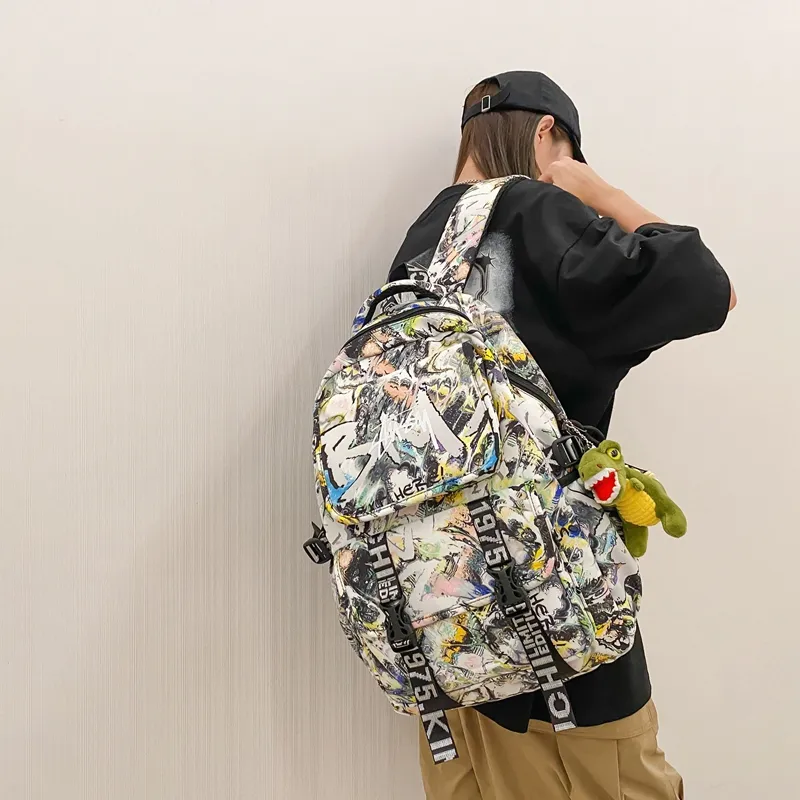Cwatcun Nylon Backpack Unisex Yellow/Multicolor/Khaki/Green-5