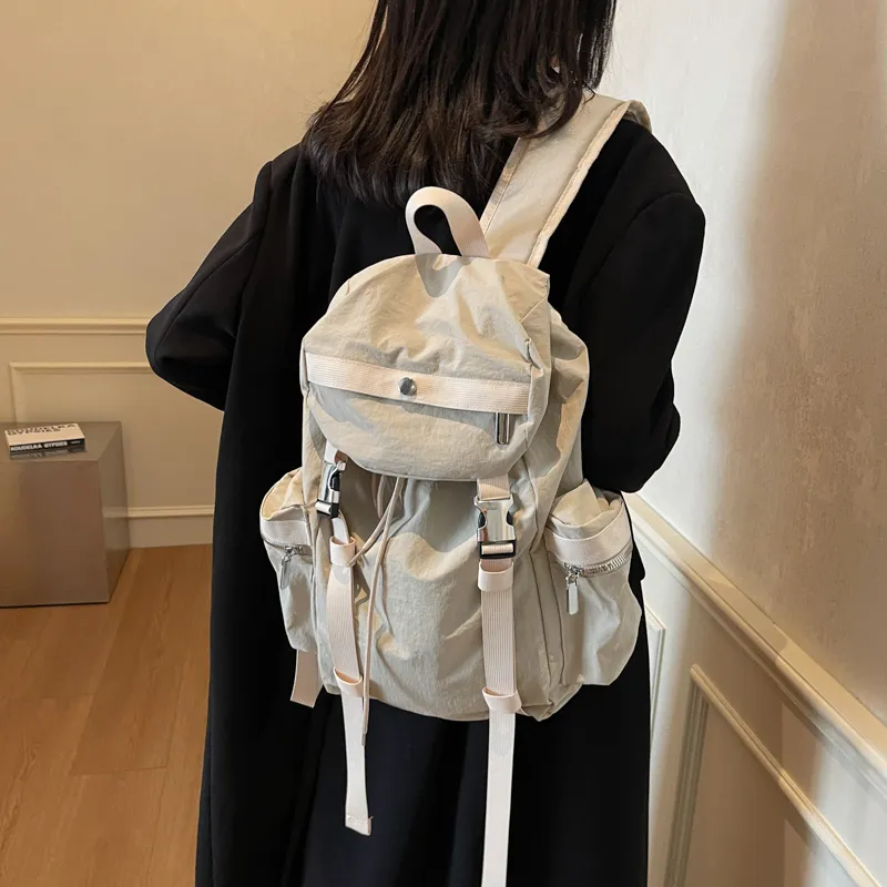 Cwatcun Fabric Backpack Unisex Ecru/Black/Gray/Khaki-2