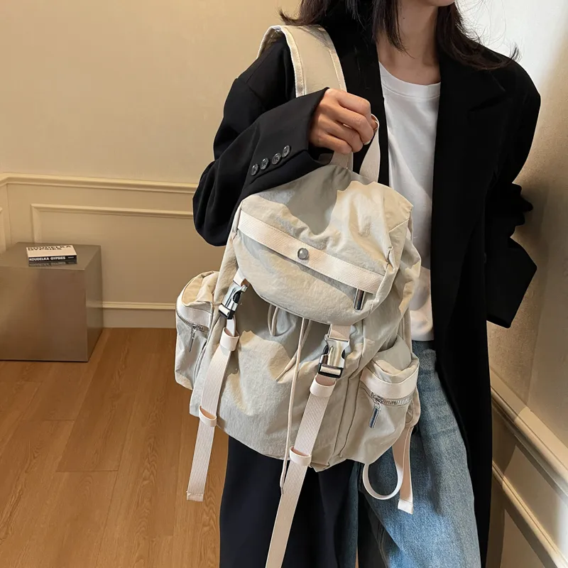 Cwatcun Fabric Backpack Unisex Ecru/Black/Gray/Khaki-1