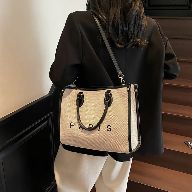 Cwatcun Fabric Tote One Shoulder Handbag Women's Black/Burgundy/Brown-2