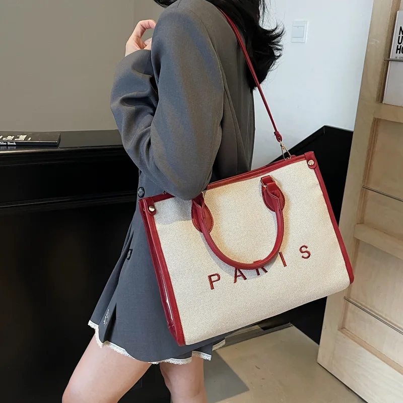 Cwatcun Fabric Tote One Shoulder Handbag Women's Black/Burgundy/Brown-6