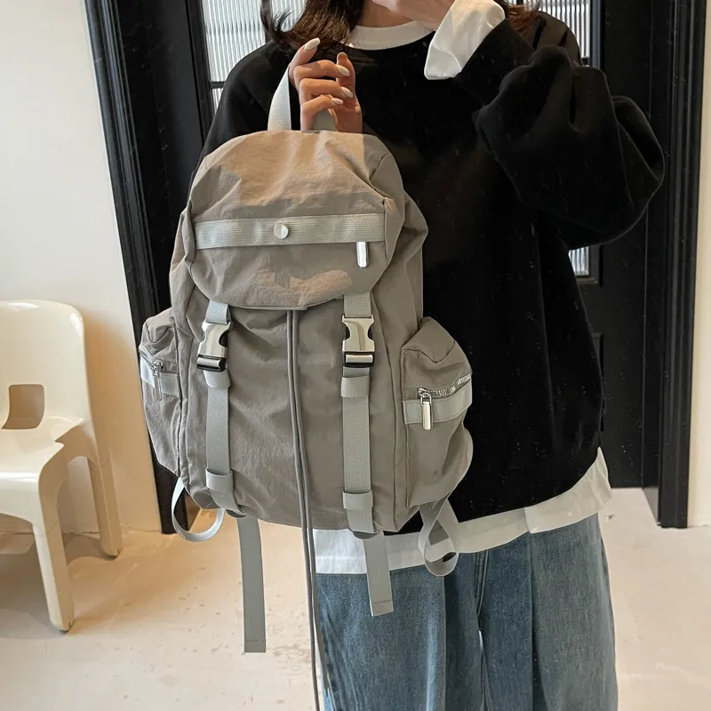 Cwatcun Fabric Backpack Unisex Ecru/Black/Gray/Khaki-8