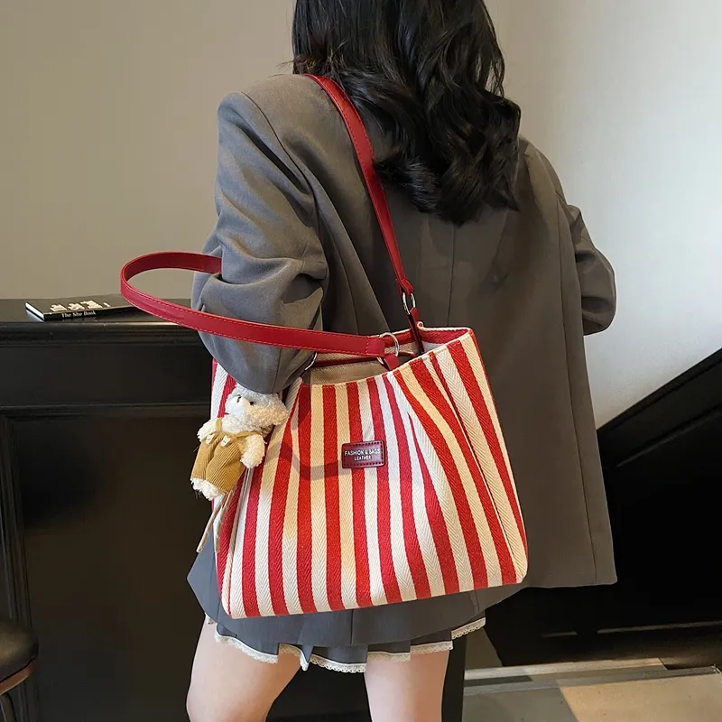 Cwatcun Fabric Tote Bag, Shoulder Bag Regular Women's Black/Red/Yellow/Blue-7