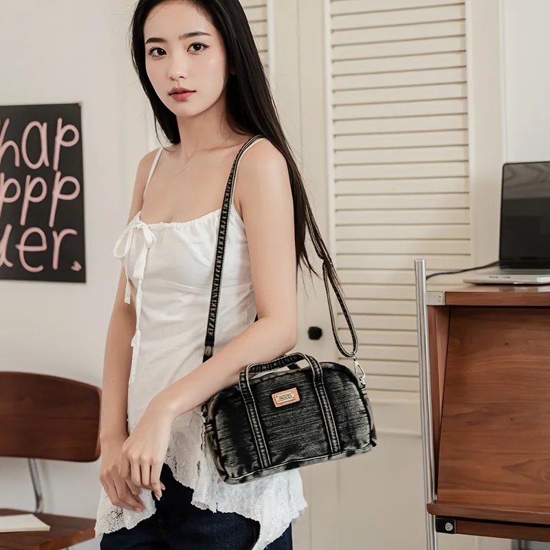 Cwatcun Denim Crossbody Handbag Women's Black-3