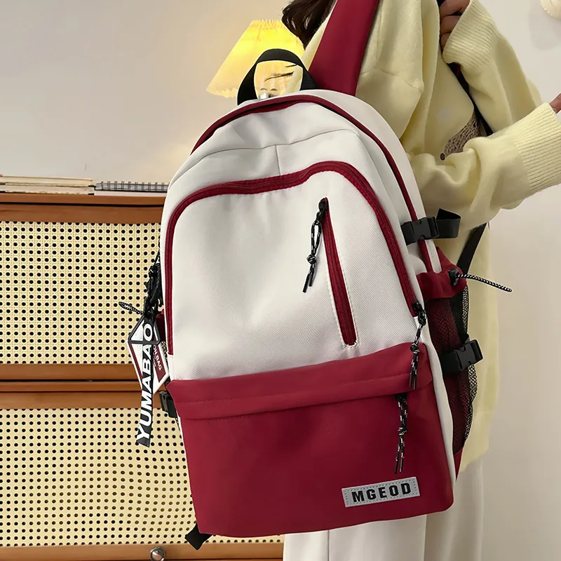 Cwatcun Nylon Backpack Unisex Ivory/Burgundy/Black/Dark Blue-4
