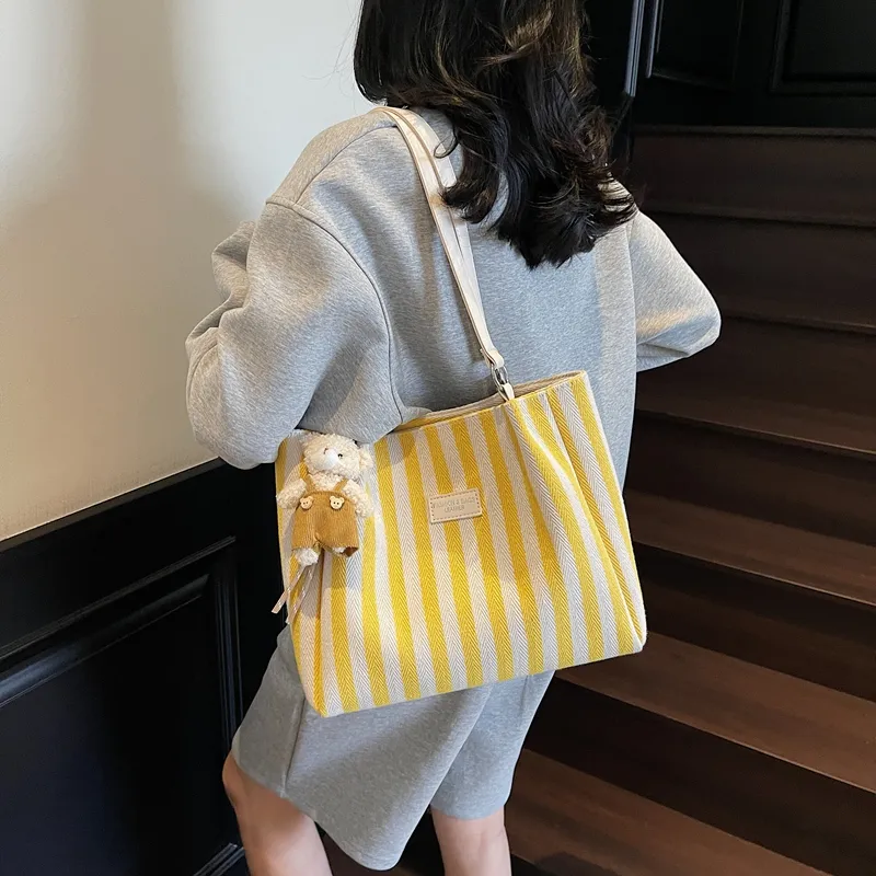Cwatcun Fabric Tote Bag, Shoulder Bag Regular Women's Black/Red/Yellow/Blue-11