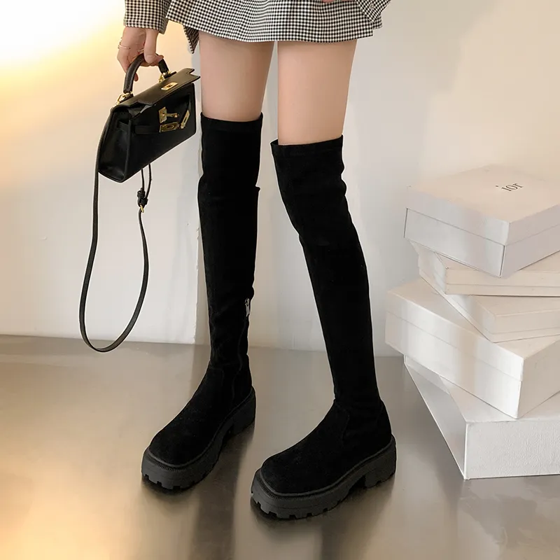 MINI YOOXI Long Shaft Boots Over-the-knee Boots Medium Heel 3-5cm Women's-1