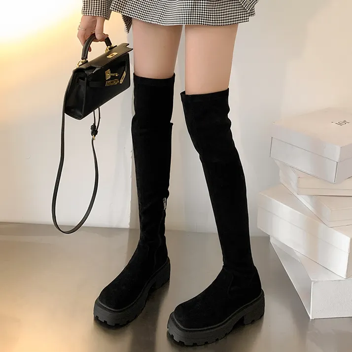MINI YOOXI Long Shaft Boots Over-the-knee Boots Medium Heel 3-5cm Women's-2