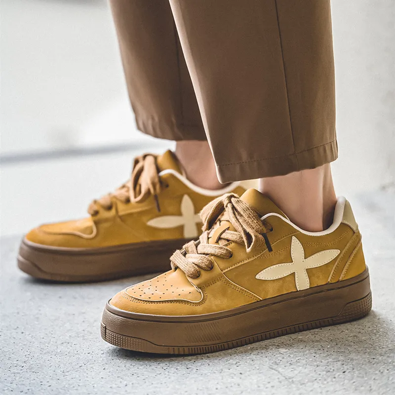 Mengsai Abrasion Resistant Slip Resistant Low Top Skateboard Shoes Unisex Ginger Yellow-5