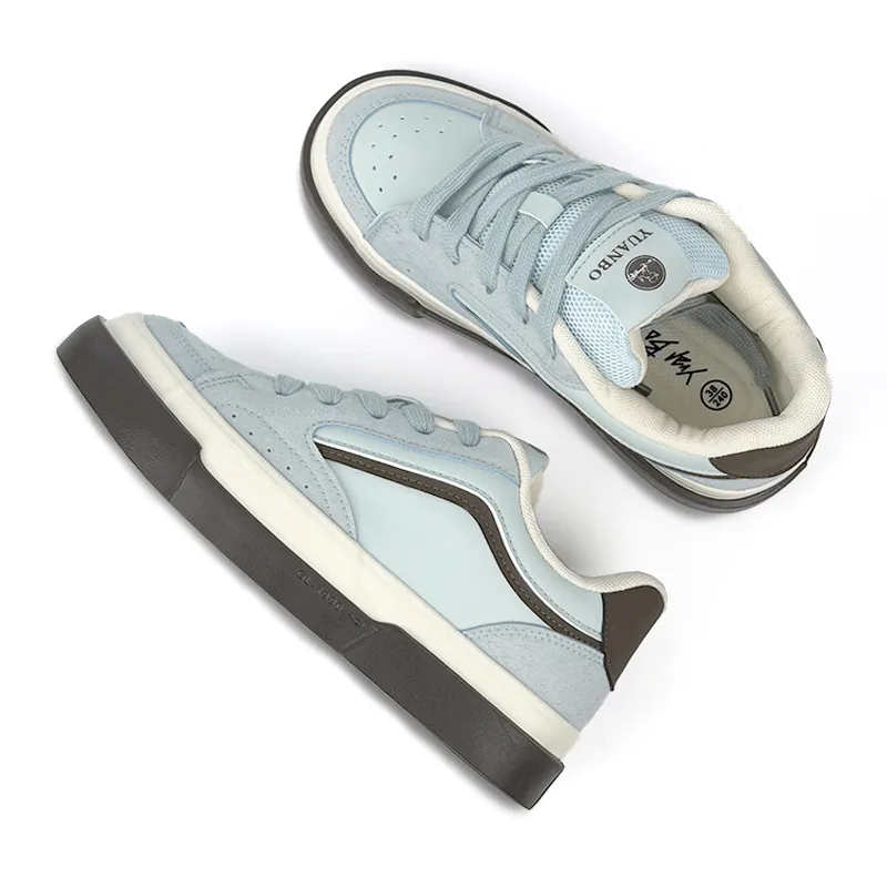 Mengsai Anti Slip Wear Resistant Low Top Skateboard Shoes Women's Light Blue-5