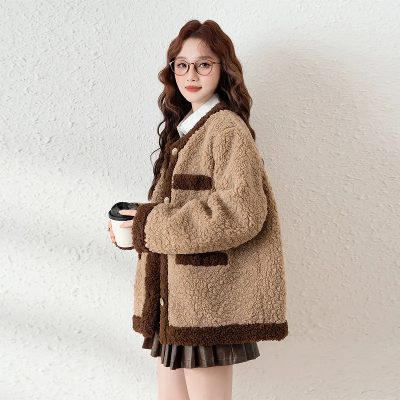 Tonlion Velvet feel Coat Women's Caramel-4