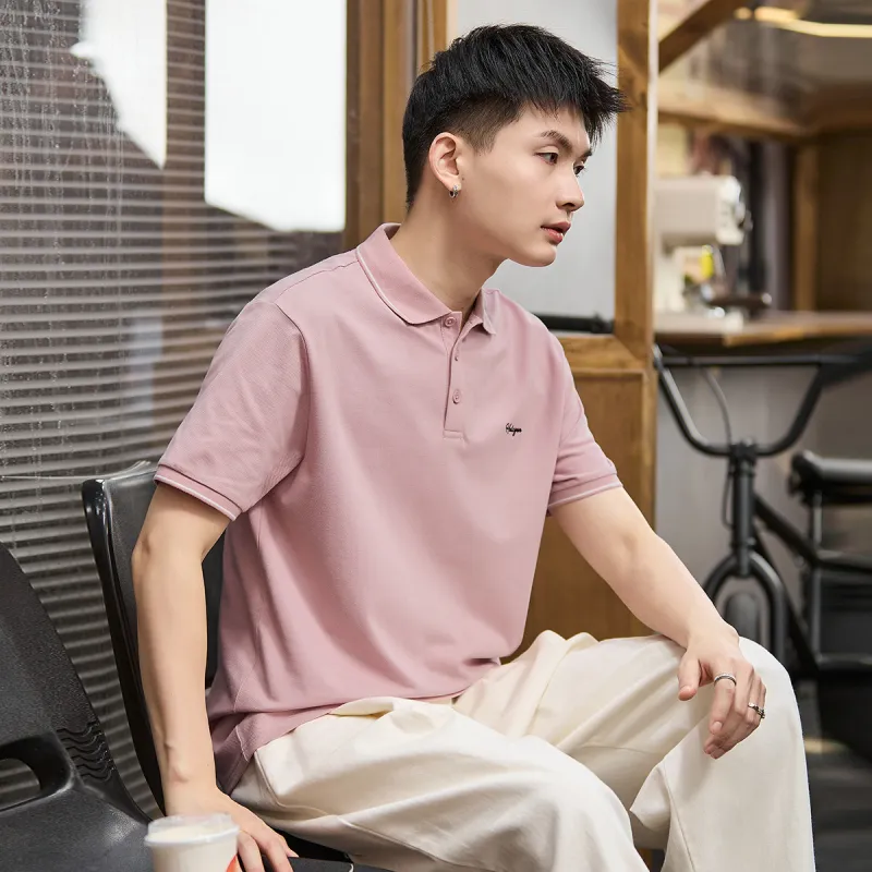 Tonlion Polo Shirt Men's Gray Pink-2